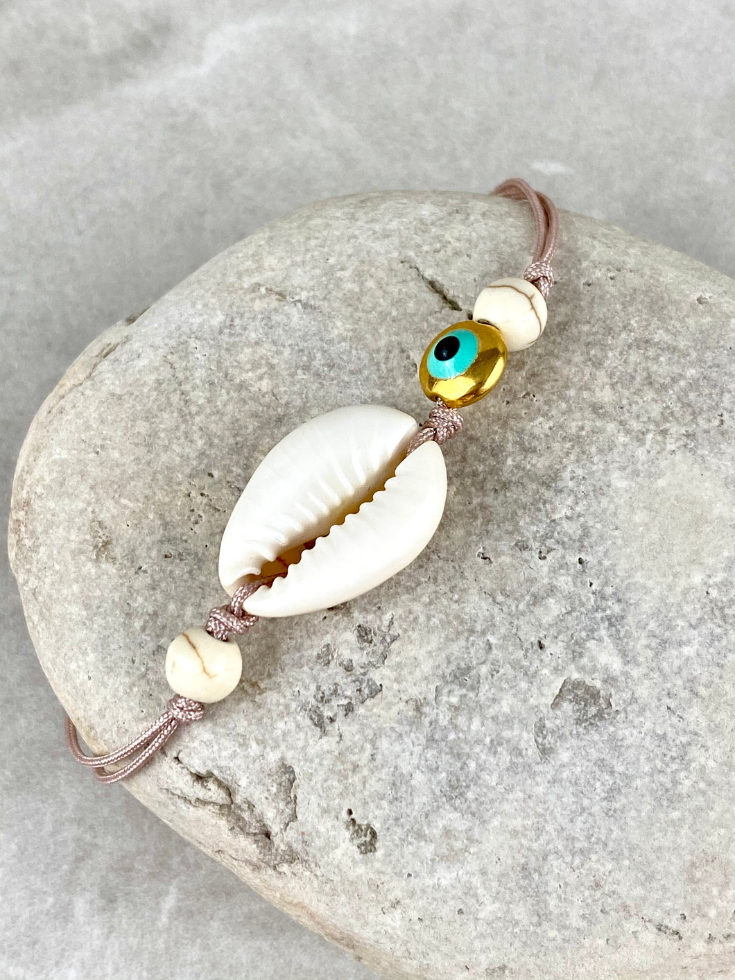 Beaded Sea Shell Bracelet with Evil Eye LB44