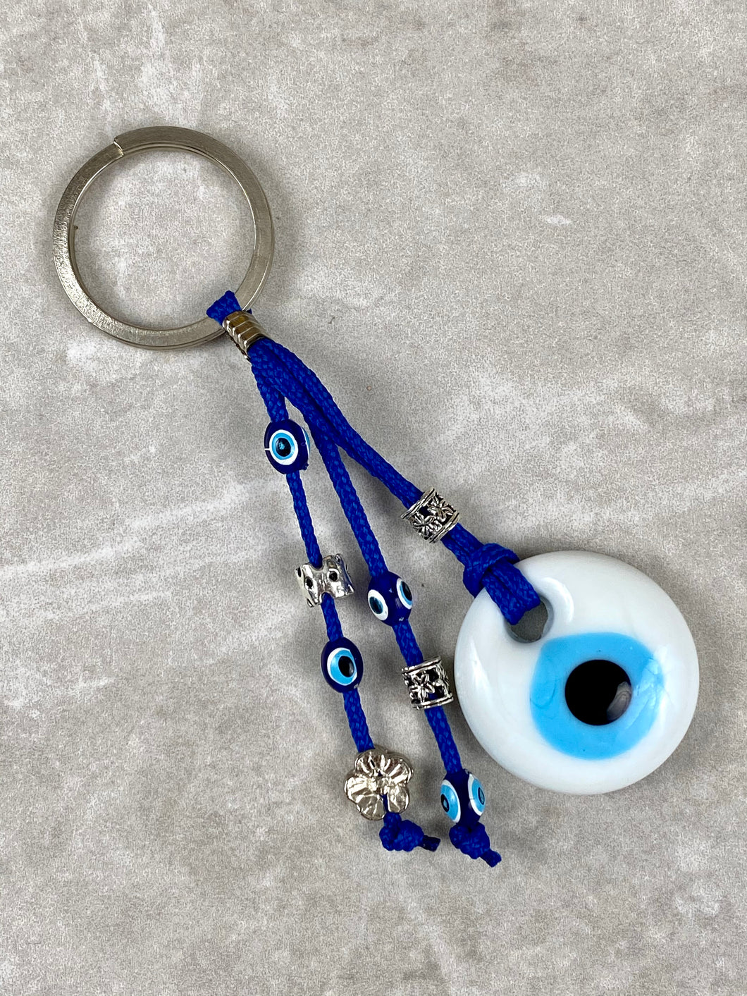 White Glass Evil Eye Keychain with Evil Eye Beads EK4