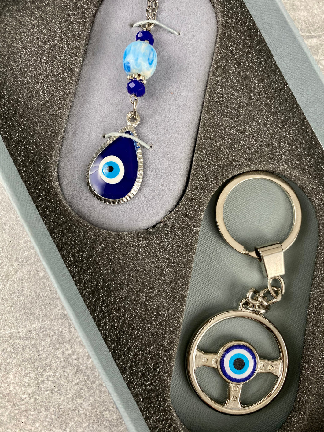 Evil Eye Car Charm with Steering Wheel Evil Eye  Keychain Box Set BS4