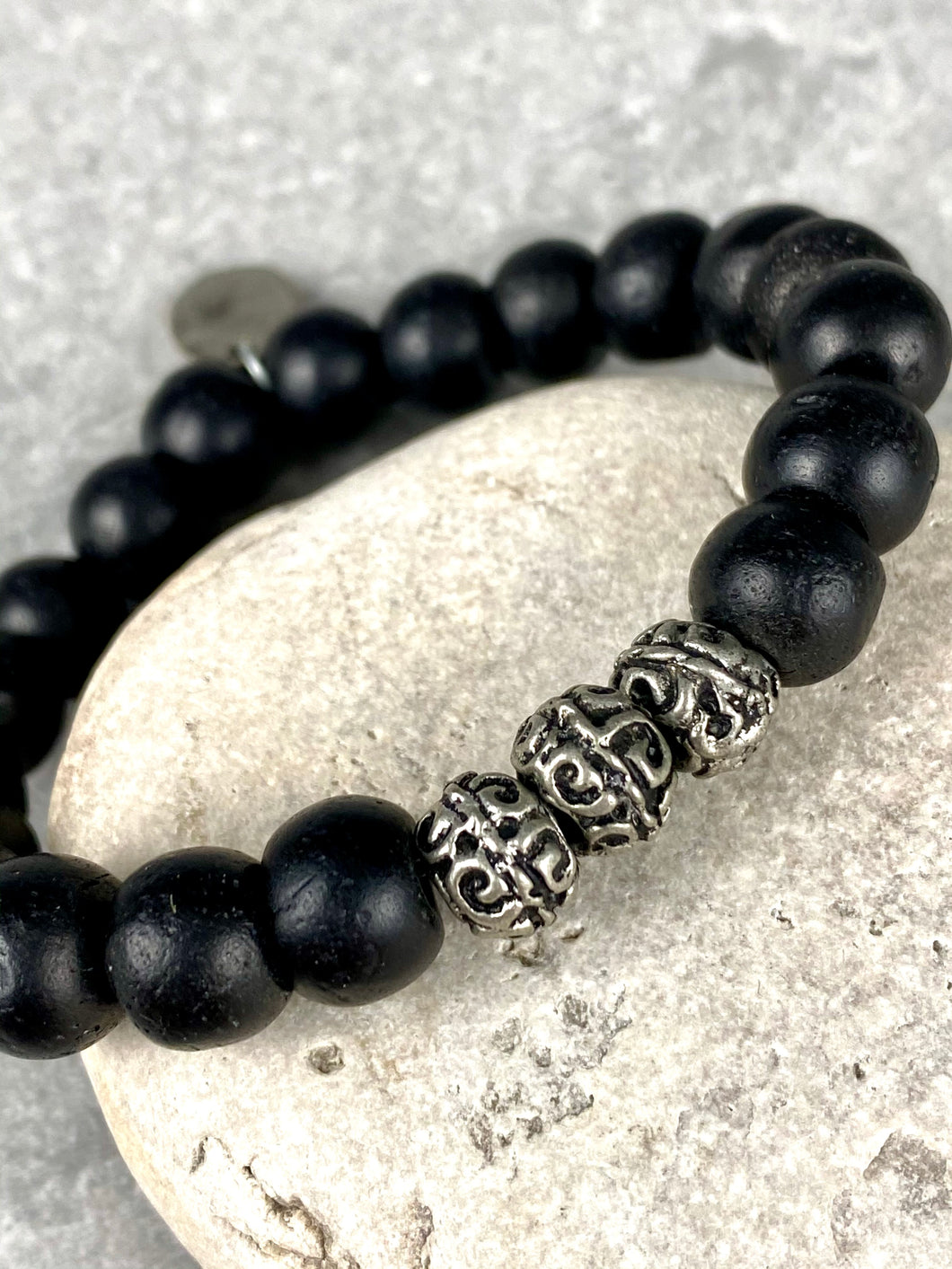 Black Matte Natural Stone Beaded Bracelet MB14