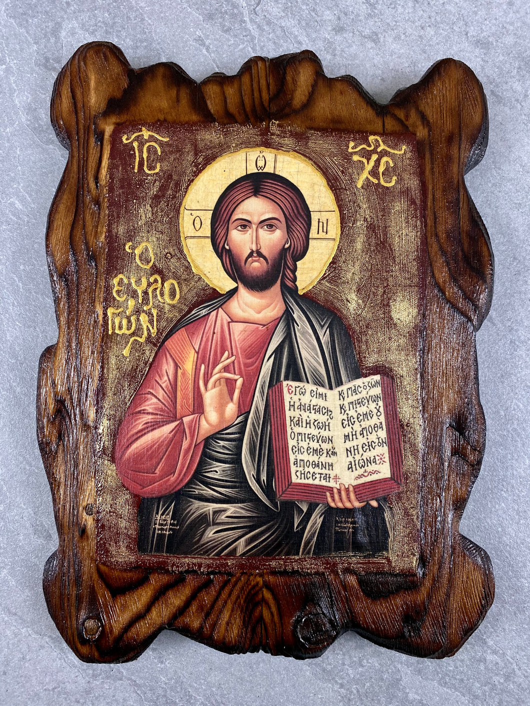 Hand Made Holy Icon Jesus on Natural Wood HI2