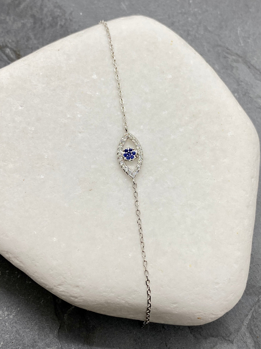 925” Sterling Silver Evil Eye Mati with Rhinestones Bracelet SB9