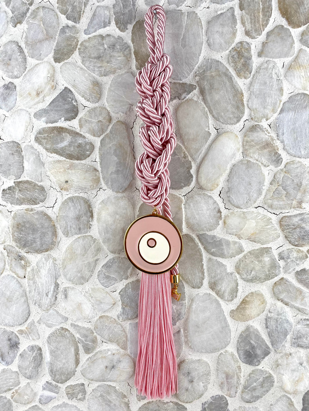 Pearl Pink Cord Gouri with Large Round Evil Eye and Extra Long Tassel  GHG15