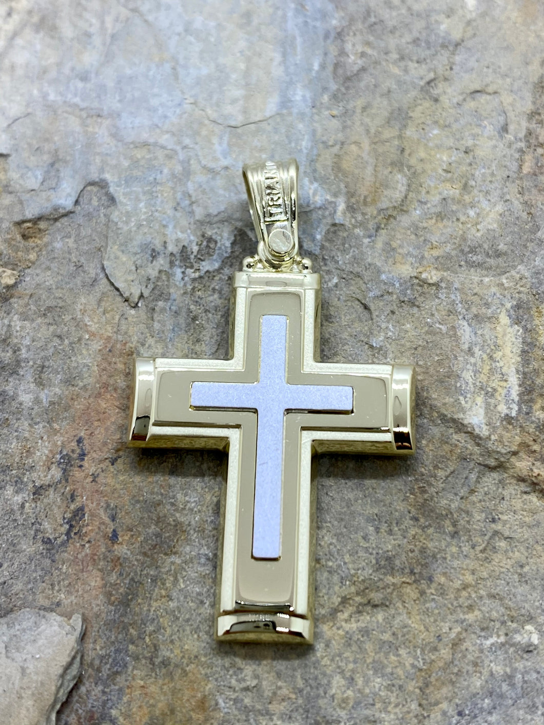 Triantos 14k 2 Tone White and Yellow Gold Cross 26