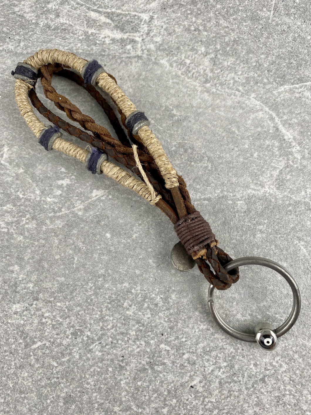 Braided Keychain with Evil Eye Bead K11