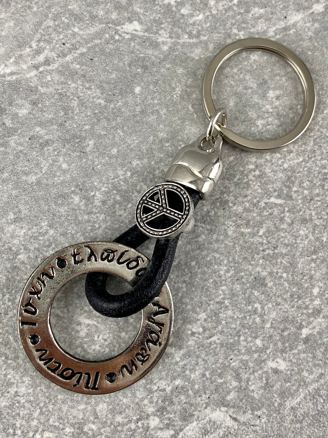 Luck Love Hope and Faith Keychain with Leather Loop K14