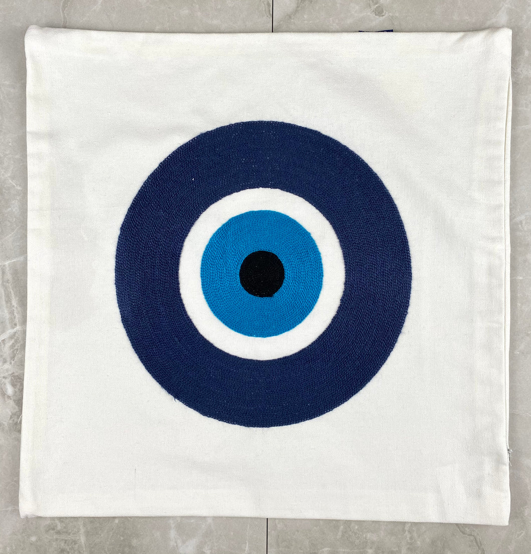 Textured Fabric Pillow Case with Embroidered Evil Eye  MP1