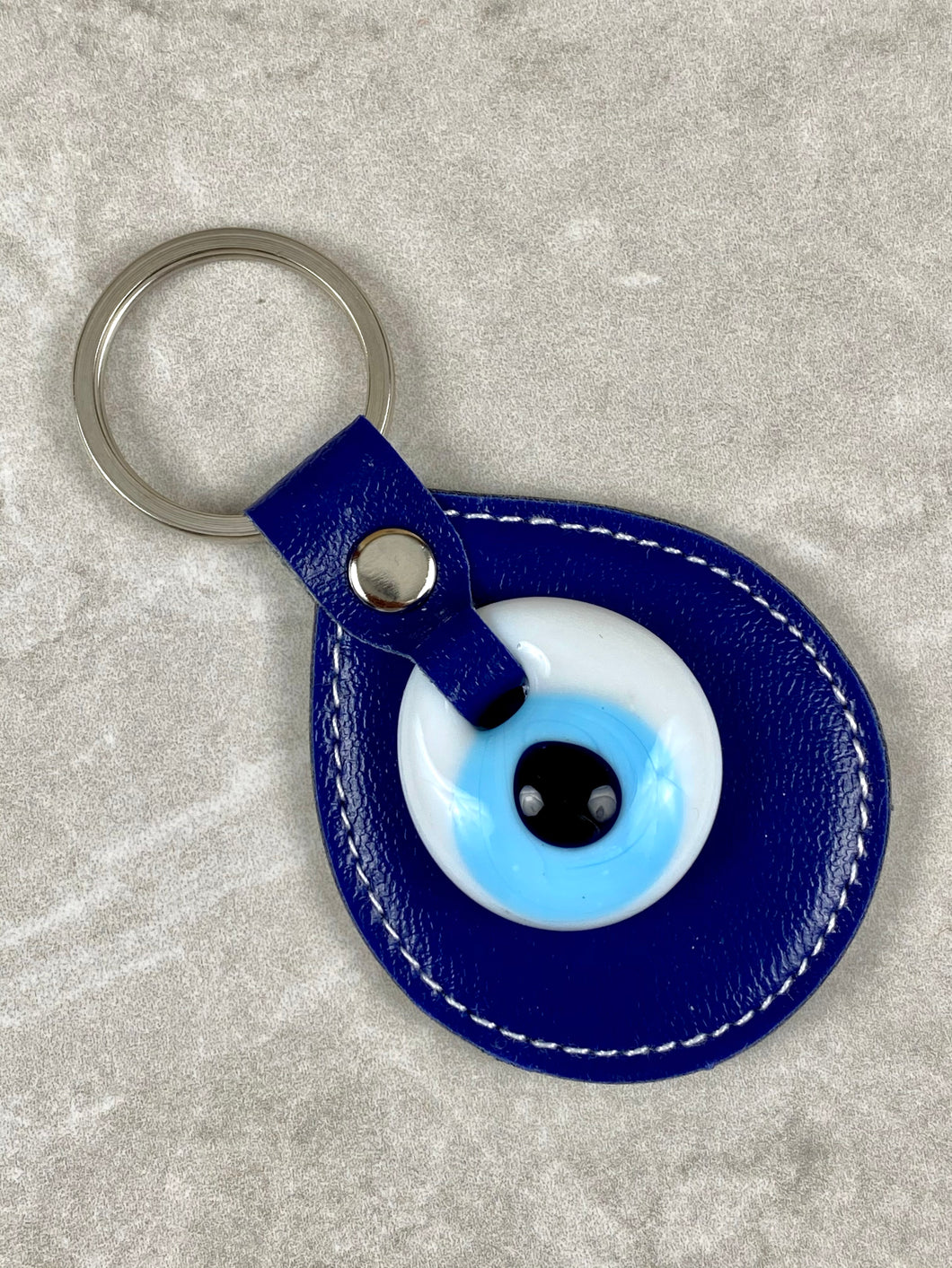 Navy Blue Leather Keychain with Glass Evil Eye EK7