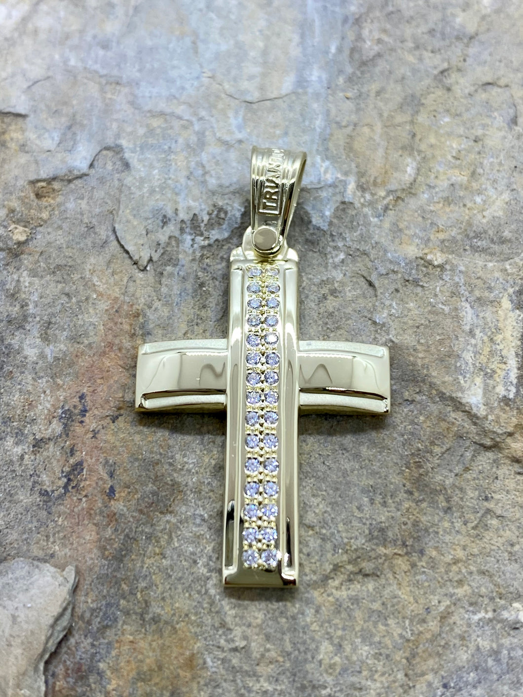 Triantos 14k Polished Yellow Gold Cross with Precious Stones 14