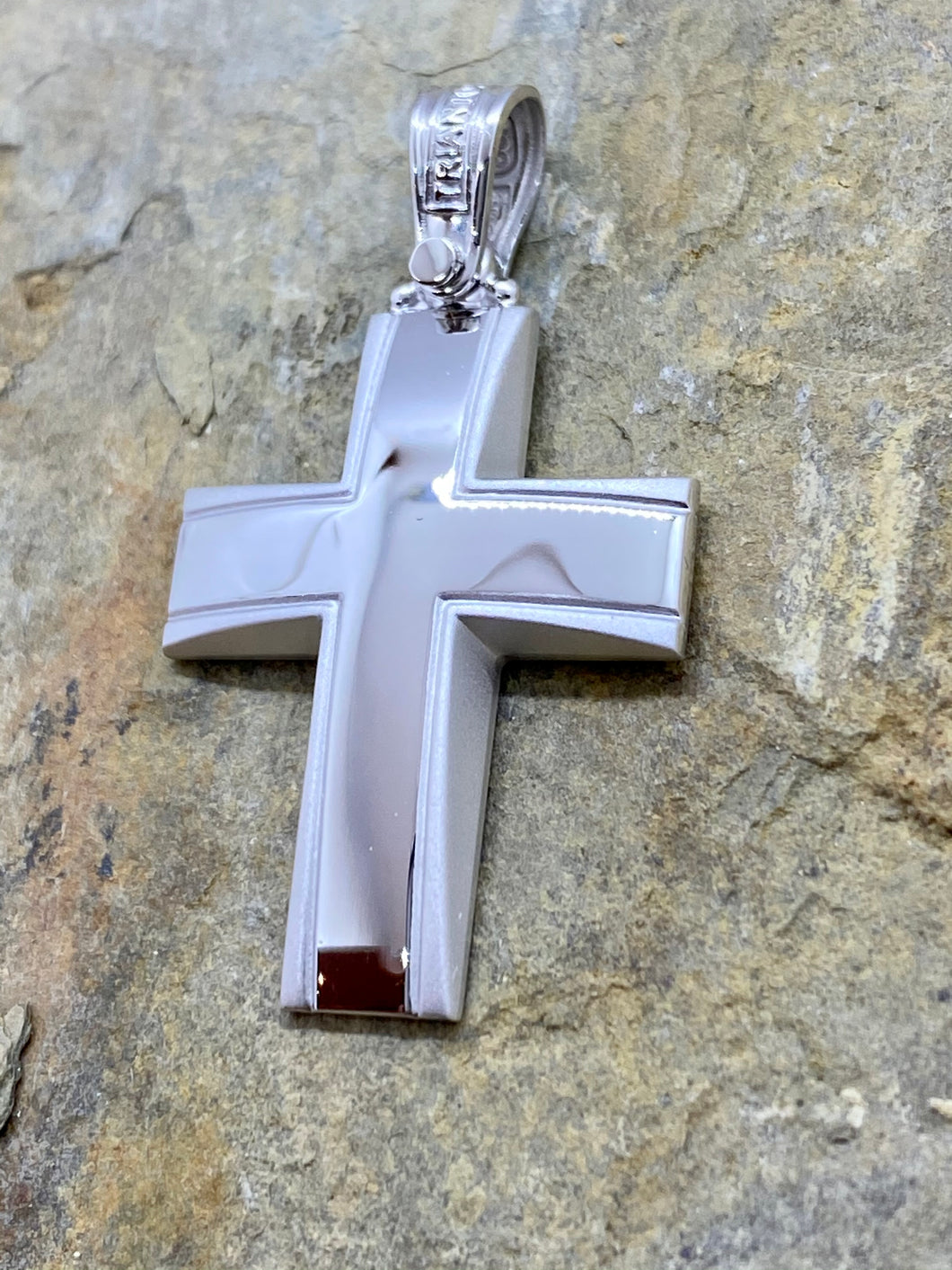 Triantos 14k White Polished and Brushed Gold Cross 77