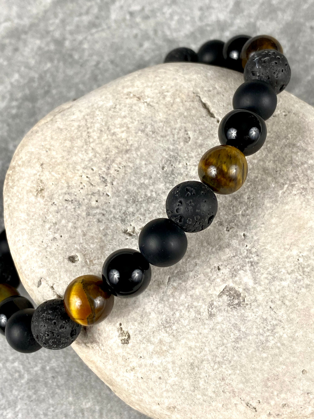 Black Lava Stone with Tiger Eye and Black Matte Natural Stone Beaded Bracelet MB24
