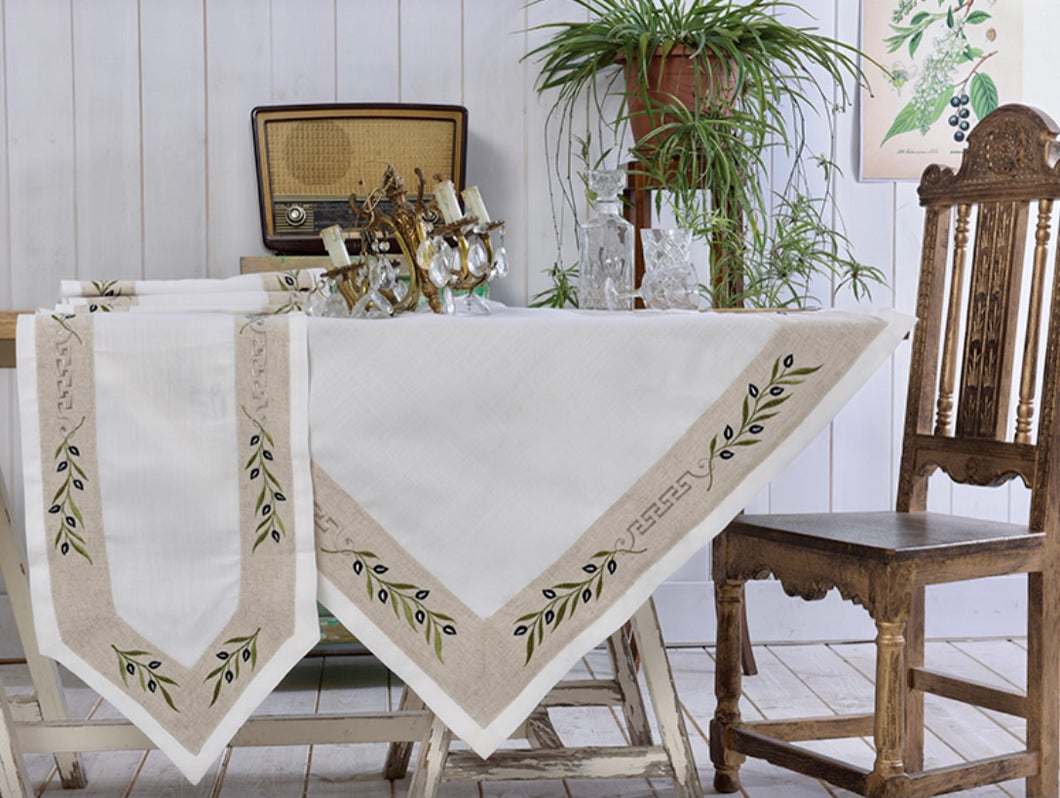 Linen Table Accessories with Embroidery Olive Branch OBC3