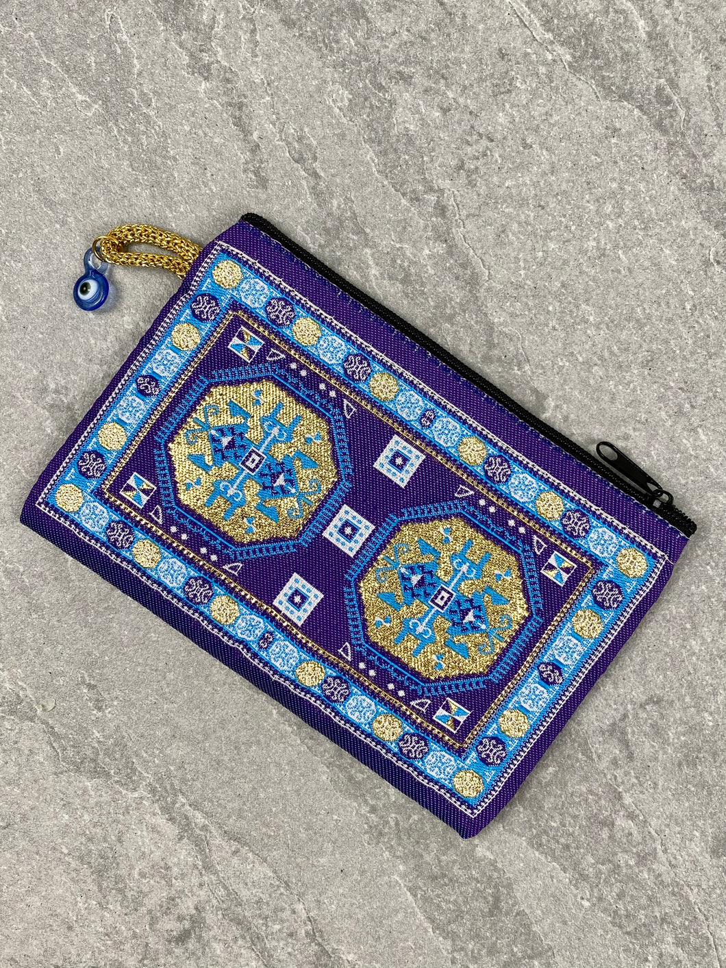 Tapestry Pouch with Zipper and Glass Evil Eye TP2