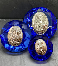 Load image into Gallery viewer, Blue Glass Diamond Cut Icon with 925* Silver Panagia DI2
