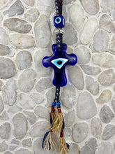 Load image into Gallery viewer, Hand Made Glass Cross Evil Eye Mati M15
