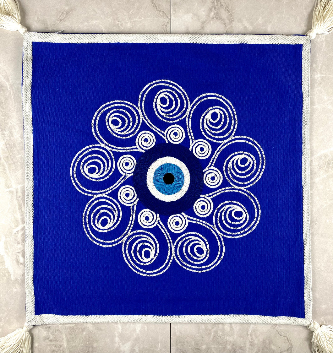 Textured Fabric Square Pillow Case with Embroidered Evil Eye MP9