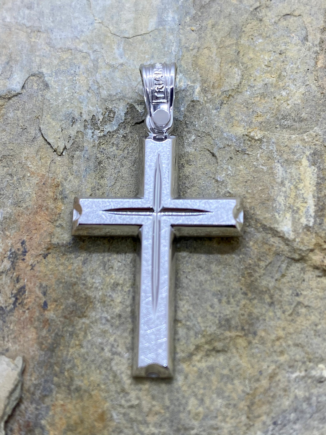 Triantos 14k White Gold Polished and Brushed Cross 45