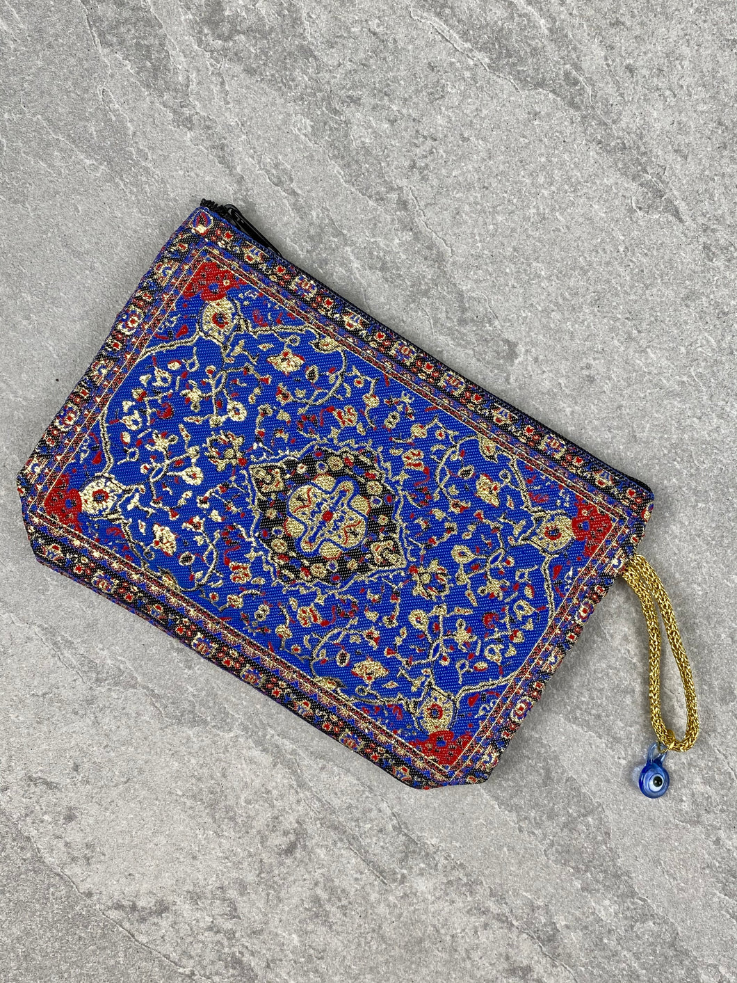 Tapestry Pouch with Zipper and Glass Evil Eye TP6