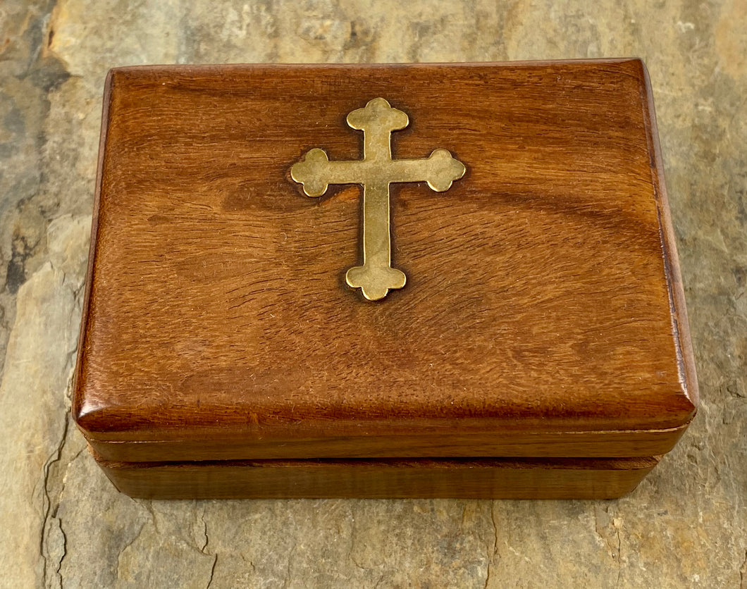 Wooden Livanothiki Incense Storage Box with Brass Cross5320