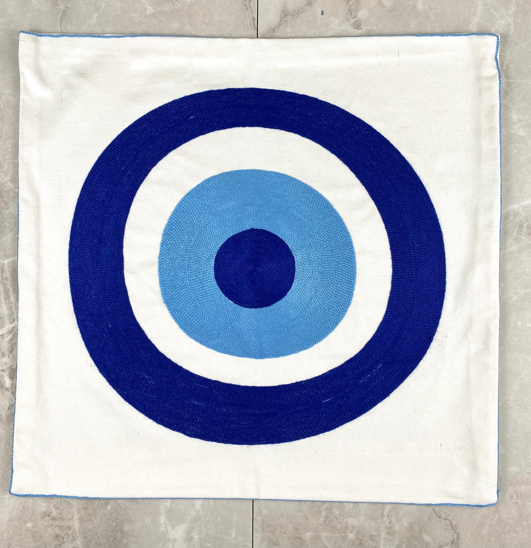 Textured Fabric Pillow Case with Embroidered Evil Eye Design MP2
