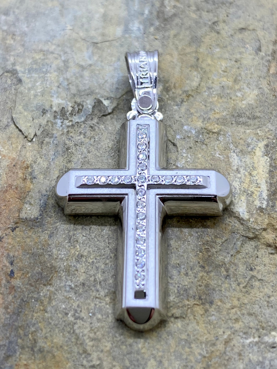 Triantos 14k White Gold Polished and Brushed  with Diamonds Cross 1