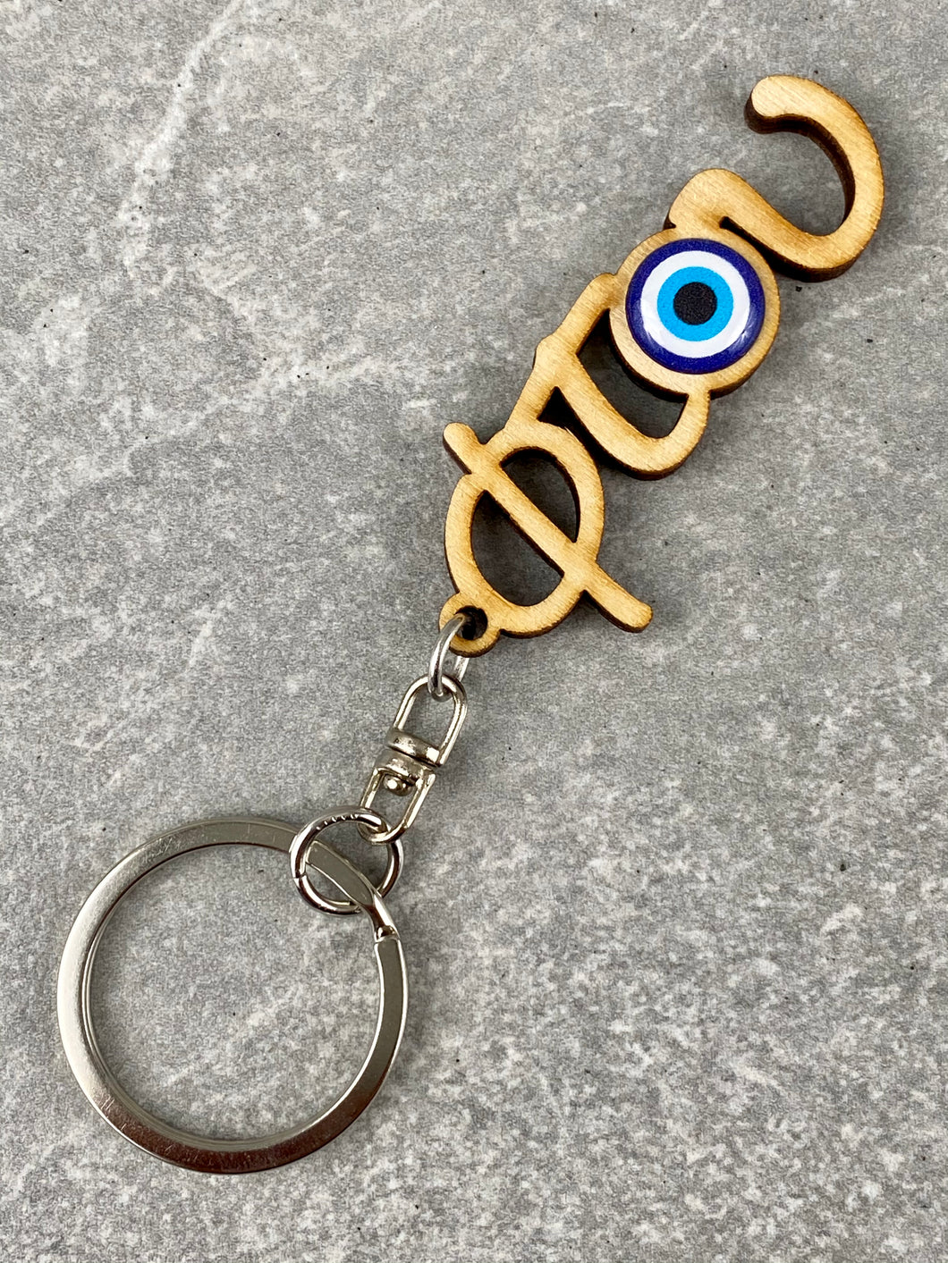 Wooden Ftou with Evil Eye Keychain K18