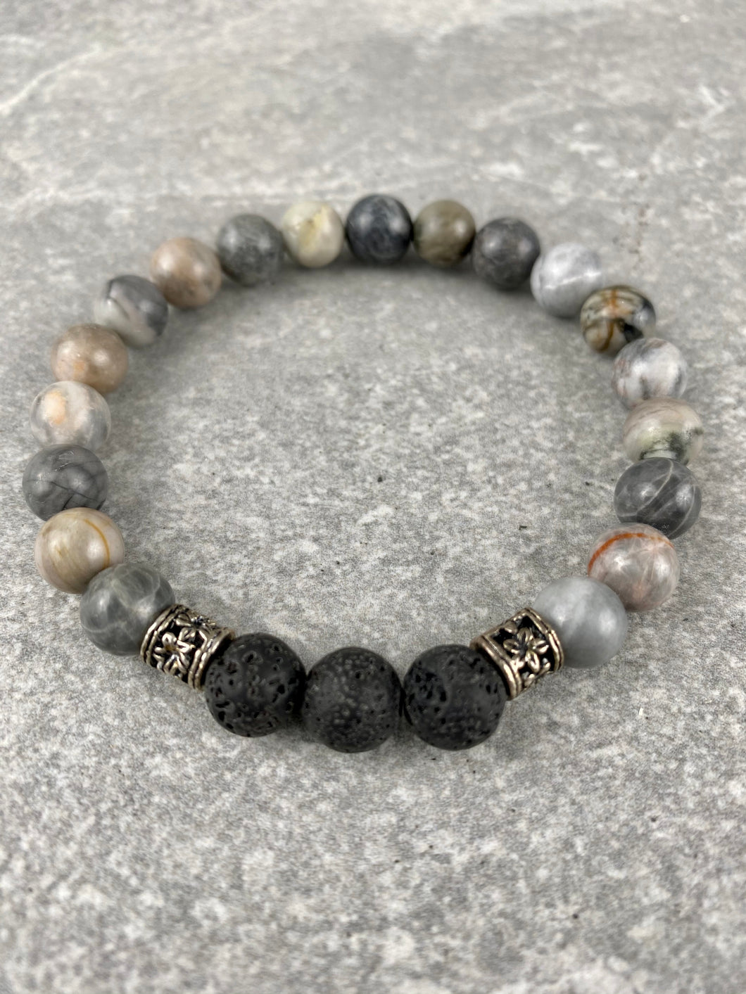 Venus Jasper with Lava Stone Beaded Bracelet MB11