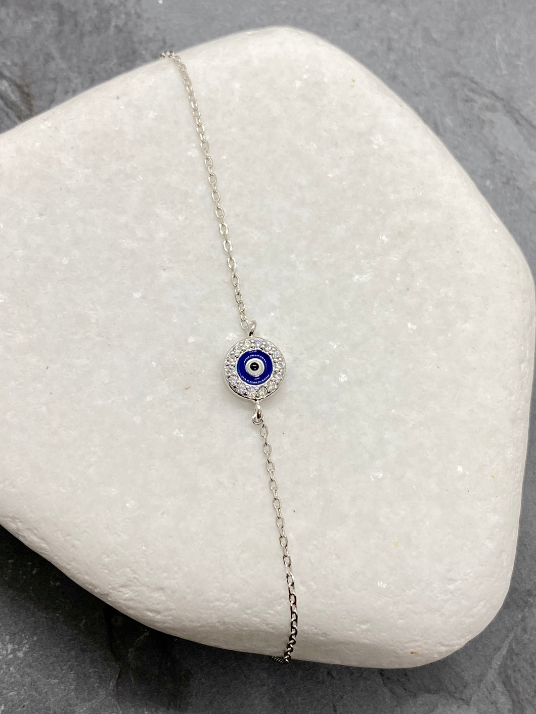 925” Sterling Silver Evil Eye Mati Bracelet with Rhinestones SB6