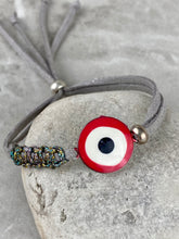 Load image into Gallery viewer, Adjustable Evil Eye Bracelet on Suede Strap with Beads EE7
