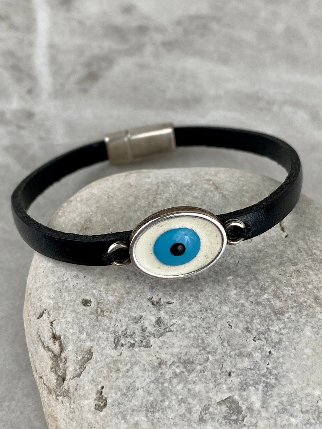 Evil Eye Bracelet on Leather Strap with Magnetic Clasp EE3