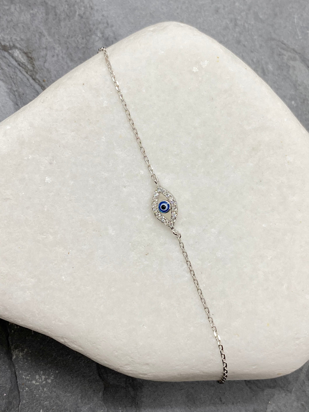 925” Sterling Silver Evil Eye Mati with Rhinestones Bracelet SB5