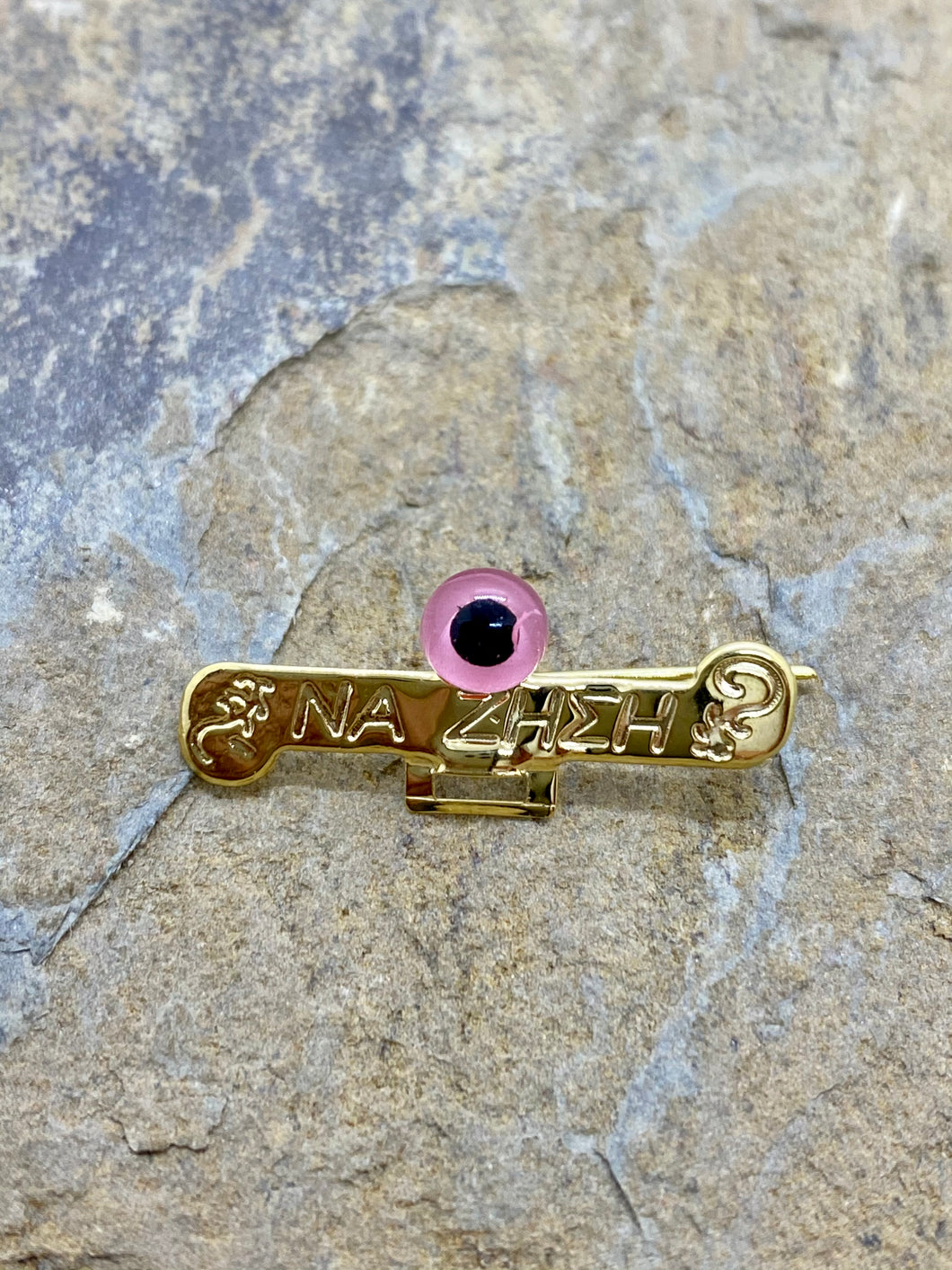 14k Gold Pin Filaxto with Pink Evil Eye Bead Na Zisi GP1