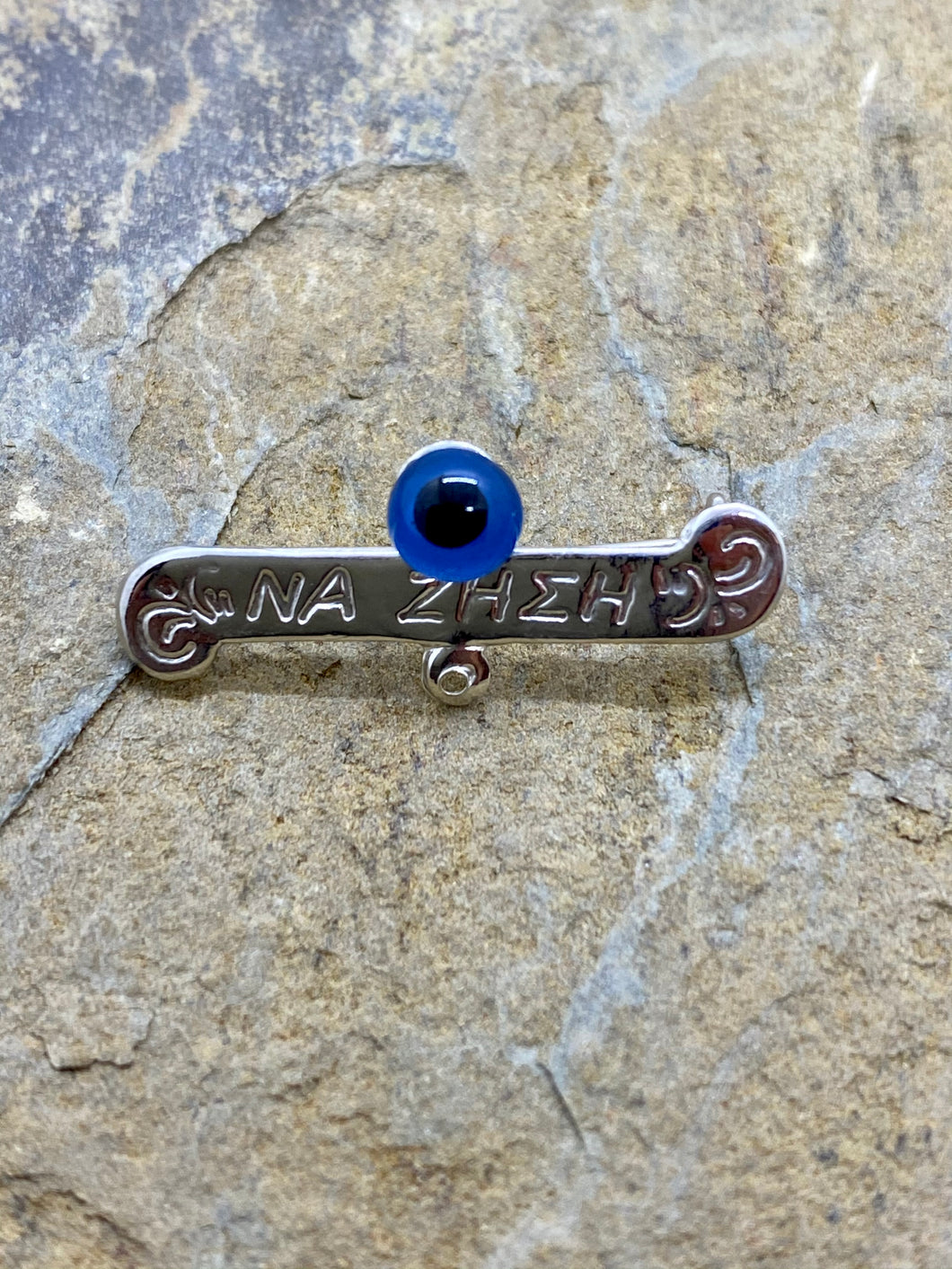 14k White Gold Pin Filaxto with Blue Evil Eye Bead Na Zisi GP3