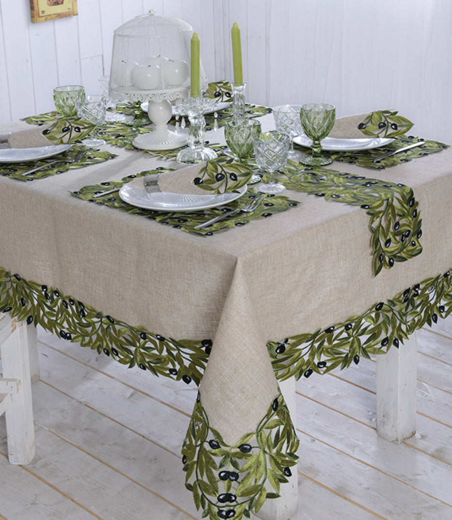 Linen Table Cloth with Olives OBC2