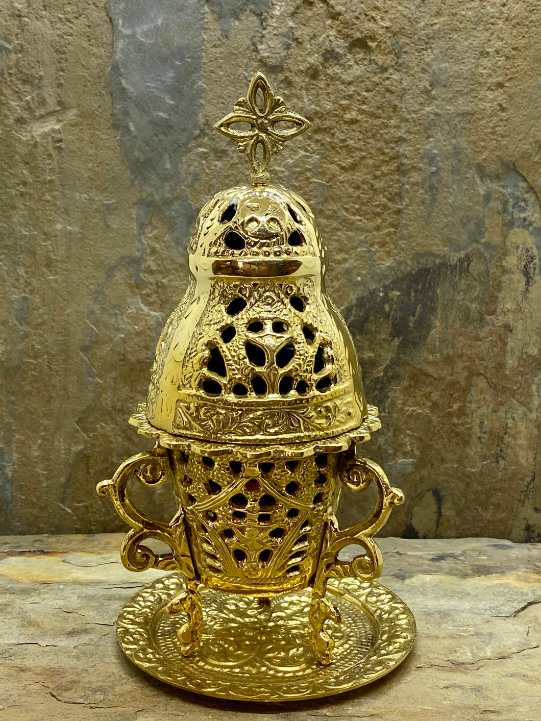 Polished Greek Orthodox Brass Kantili Vigil Lamp 7110B7