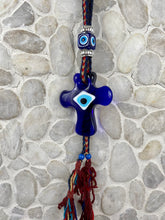 Load image into Gallery viewer, Hand Made Glass Cross Evil Eye Mati M15
