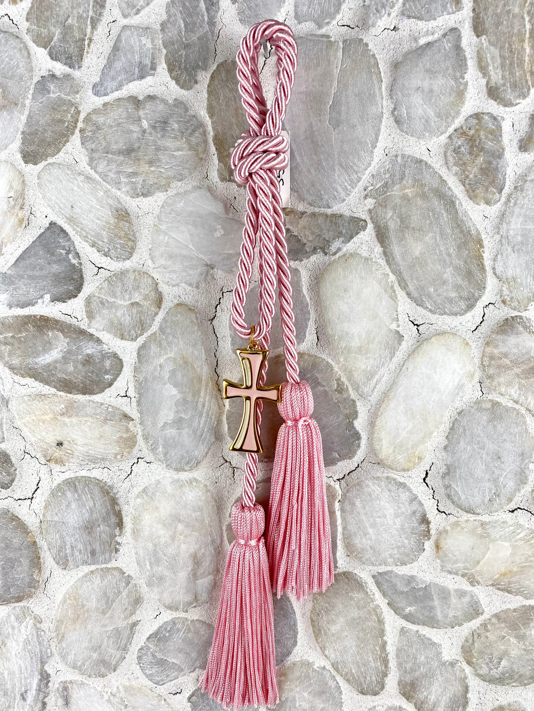 Pearl Pink Cord Gouri with Double ended Tassels and Cross GHG12