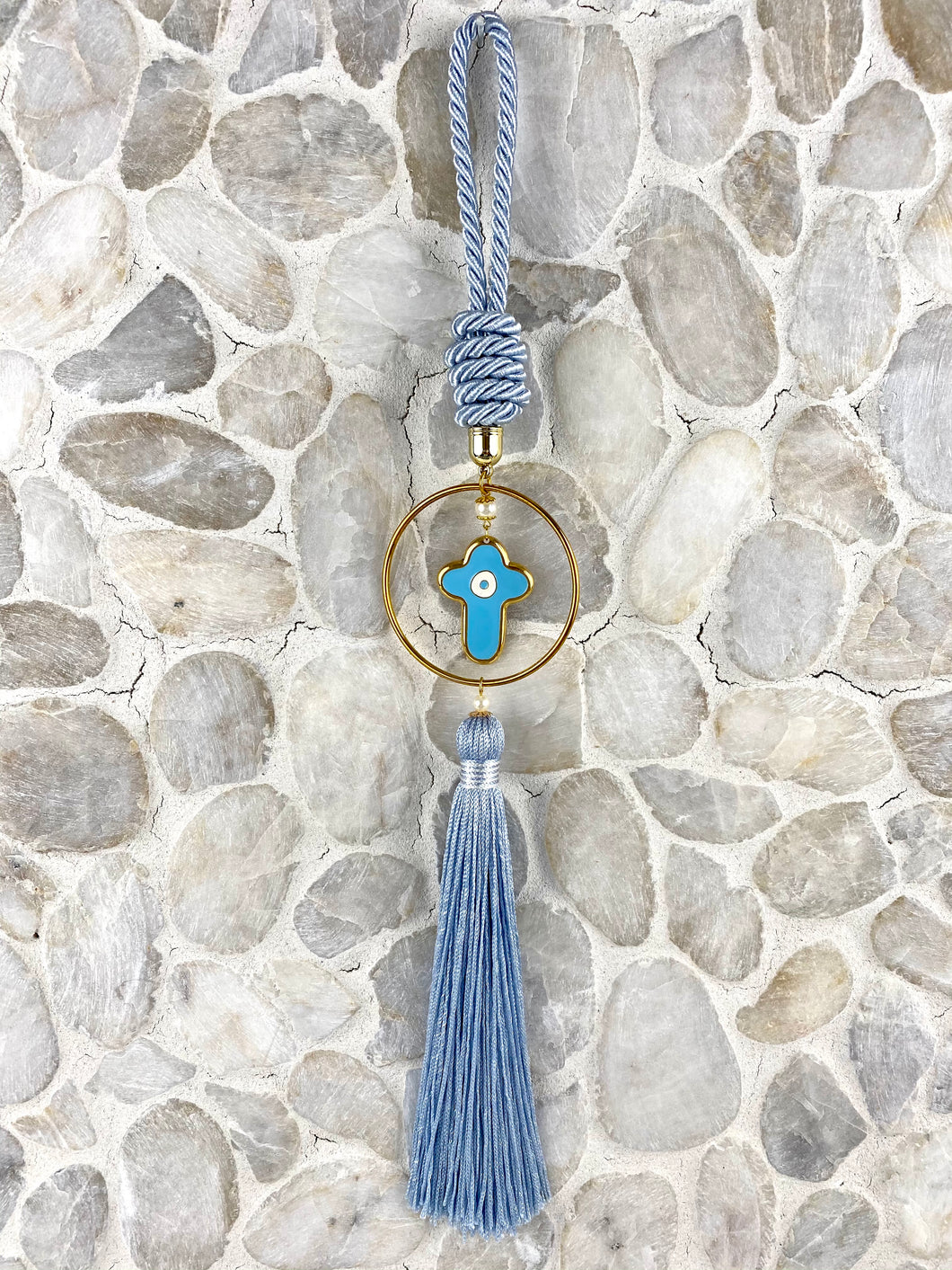 Baby Blue Cord Gouri with Cross and Large Tassel BHG25