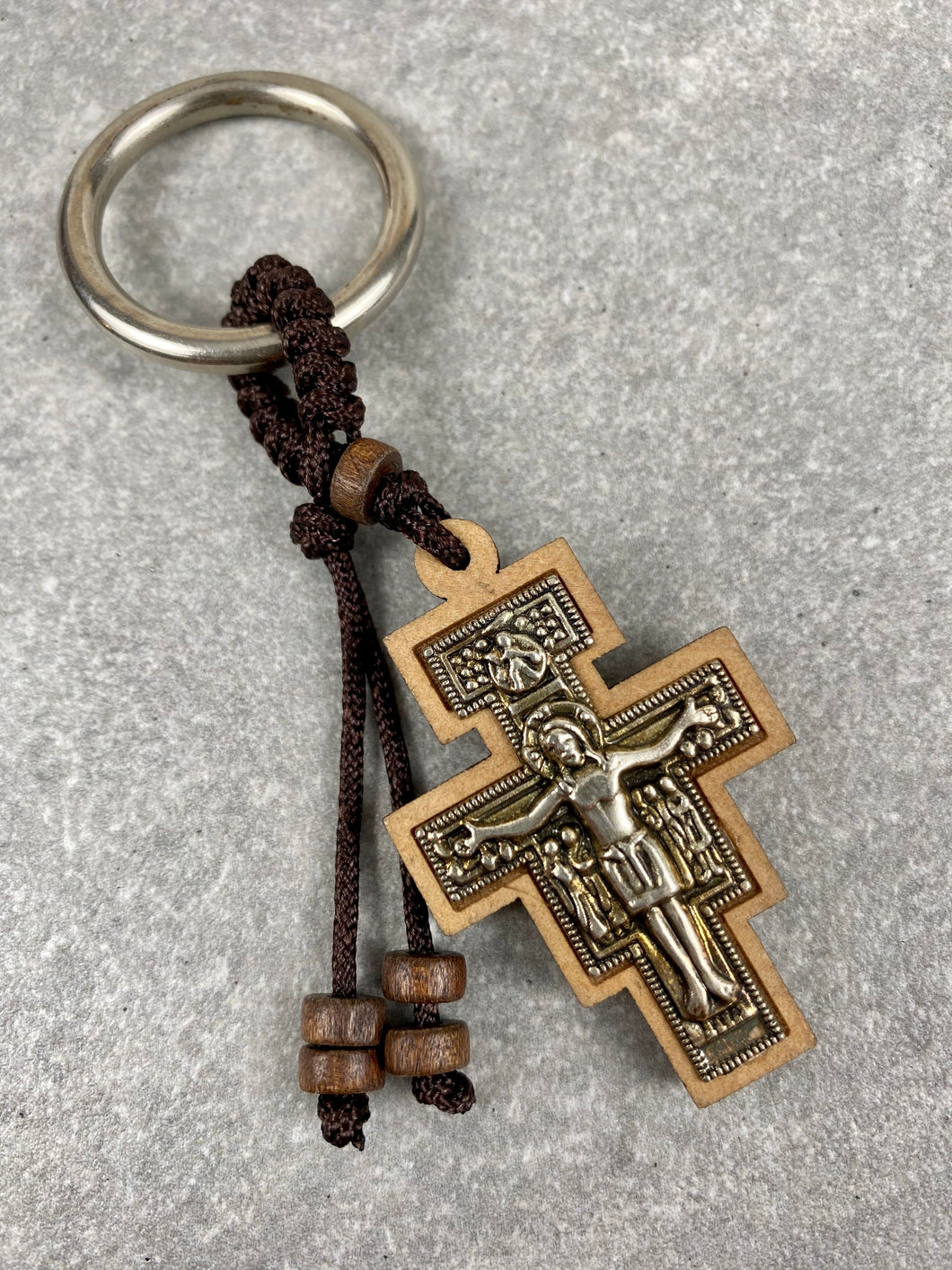 Wooden Cross Keychain with Wooden Beads RK4