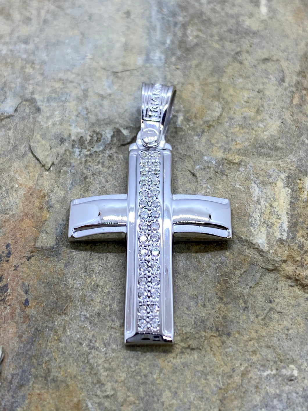 Triantos 14k White Gold Cross with Precious Stones T2