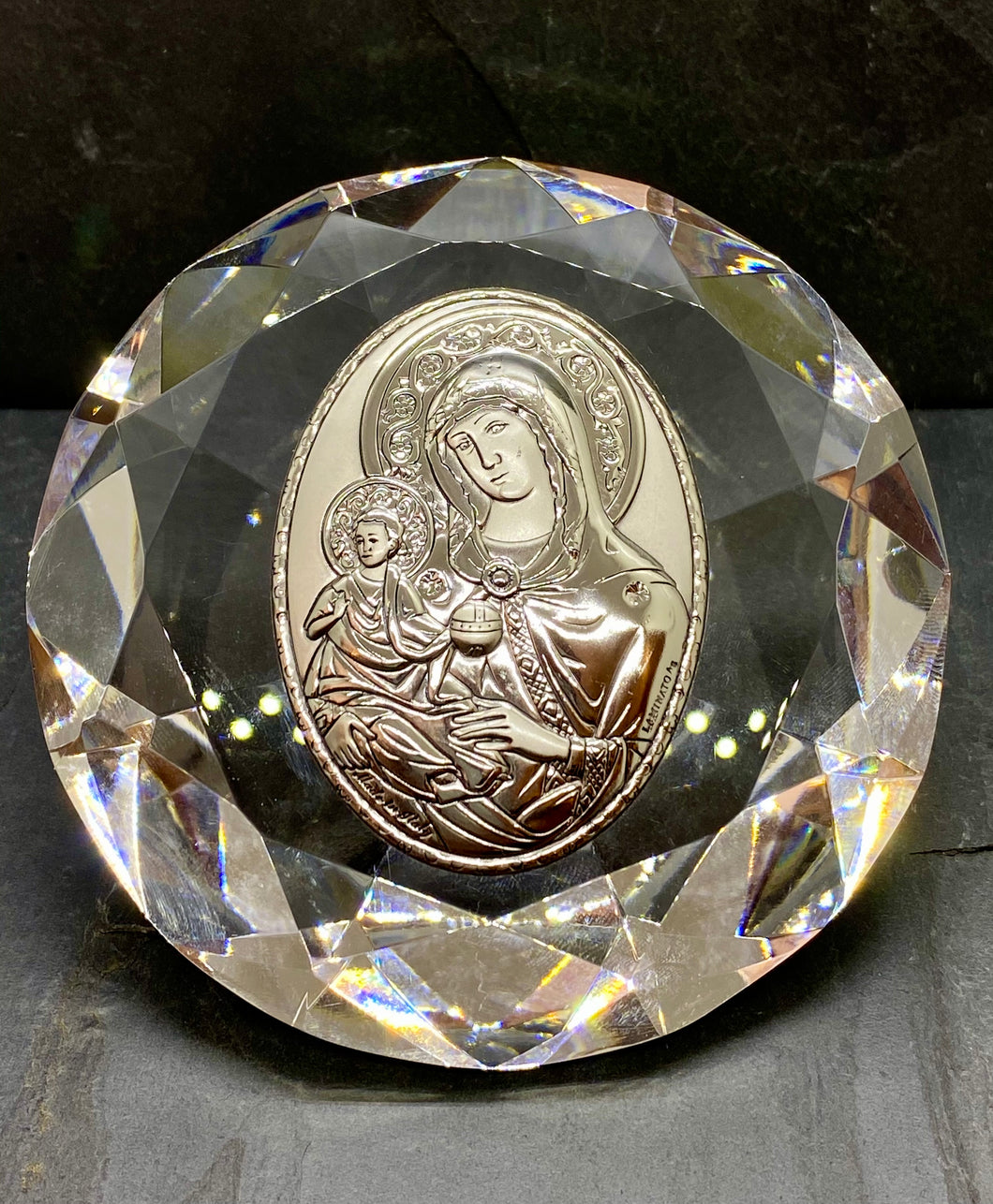 Clear Glass Diamond Cut  Icon with 925* Silver Panagia DI1
