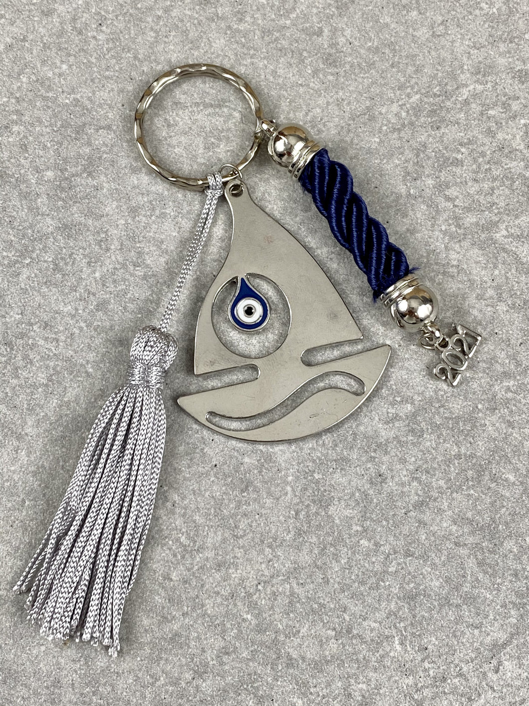 Metal Sail Boat with Evil Eye Keychain and Tassel EK10