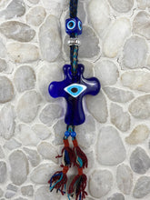 Load image into Gallery viewer, Hand Made Glass Cross Evil Eye Mati M15
