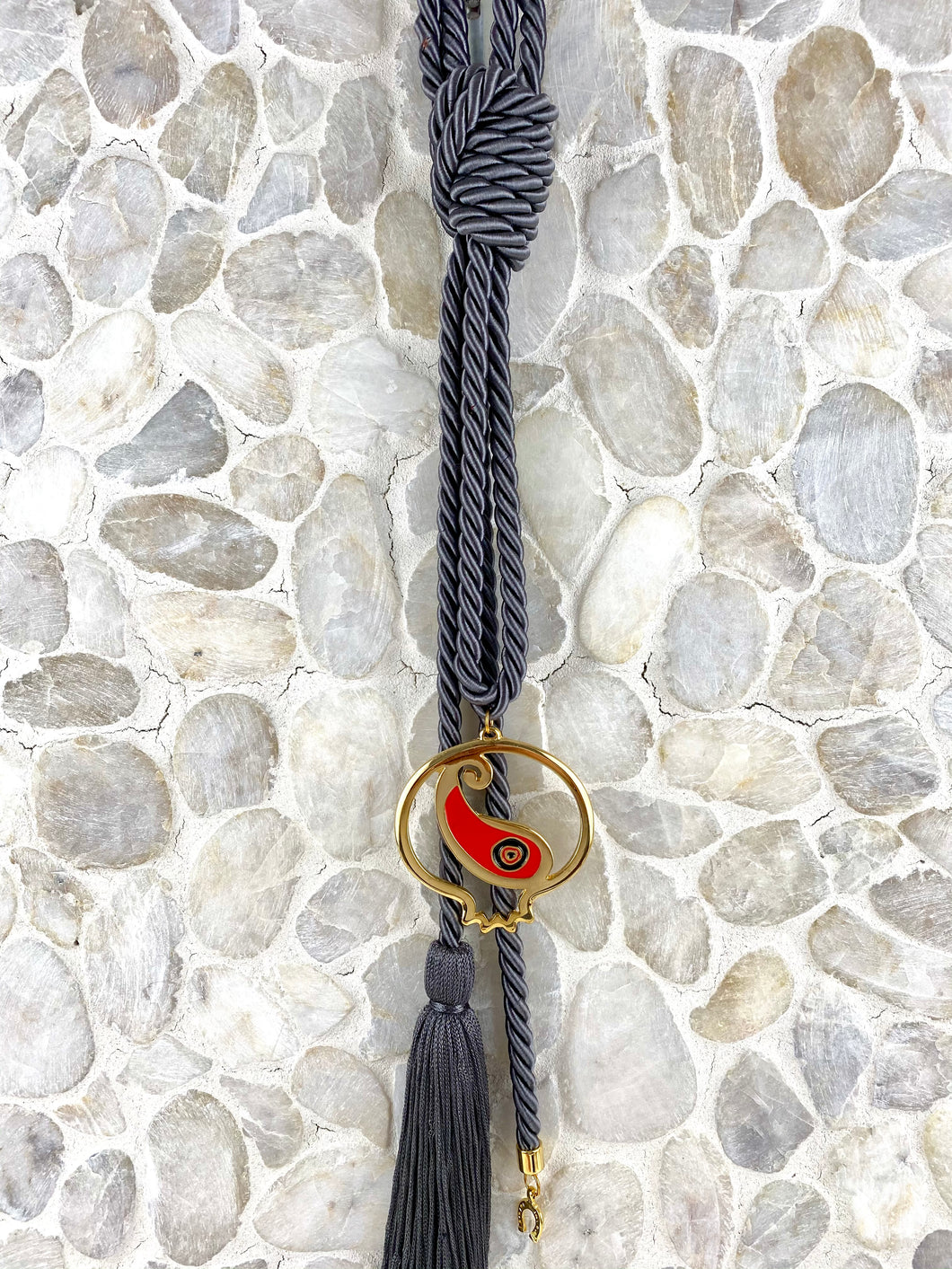 Dark Grey Cord Gouri with Metal Pomegranate and Tassel HG9