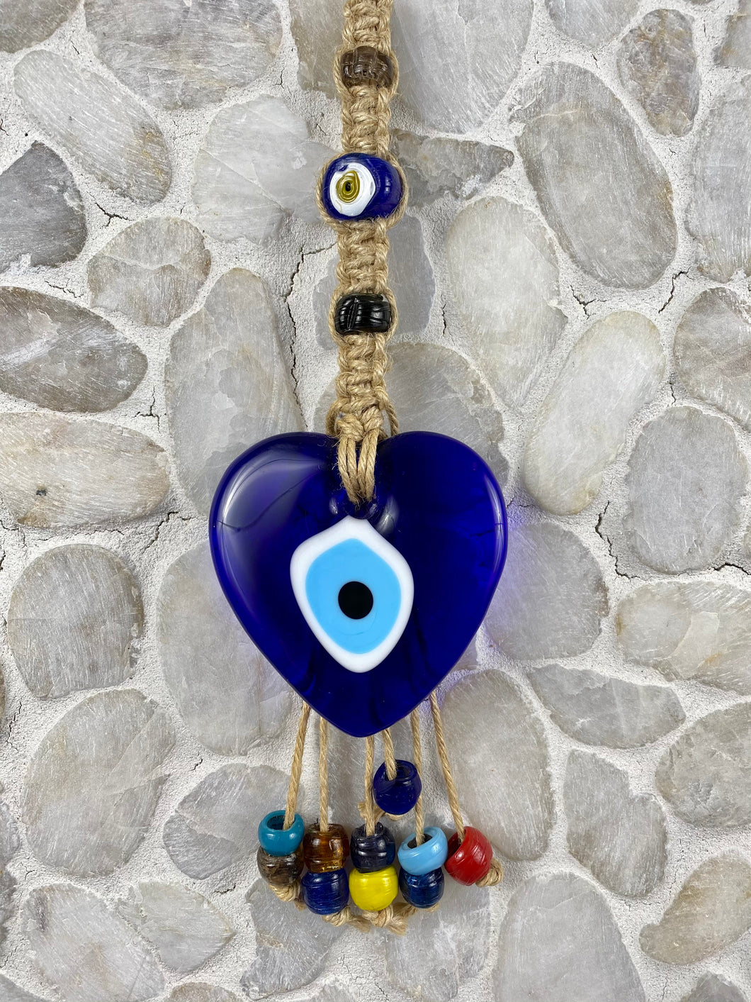 Hand Made Glass Heart Eye Mati Macrame SM18