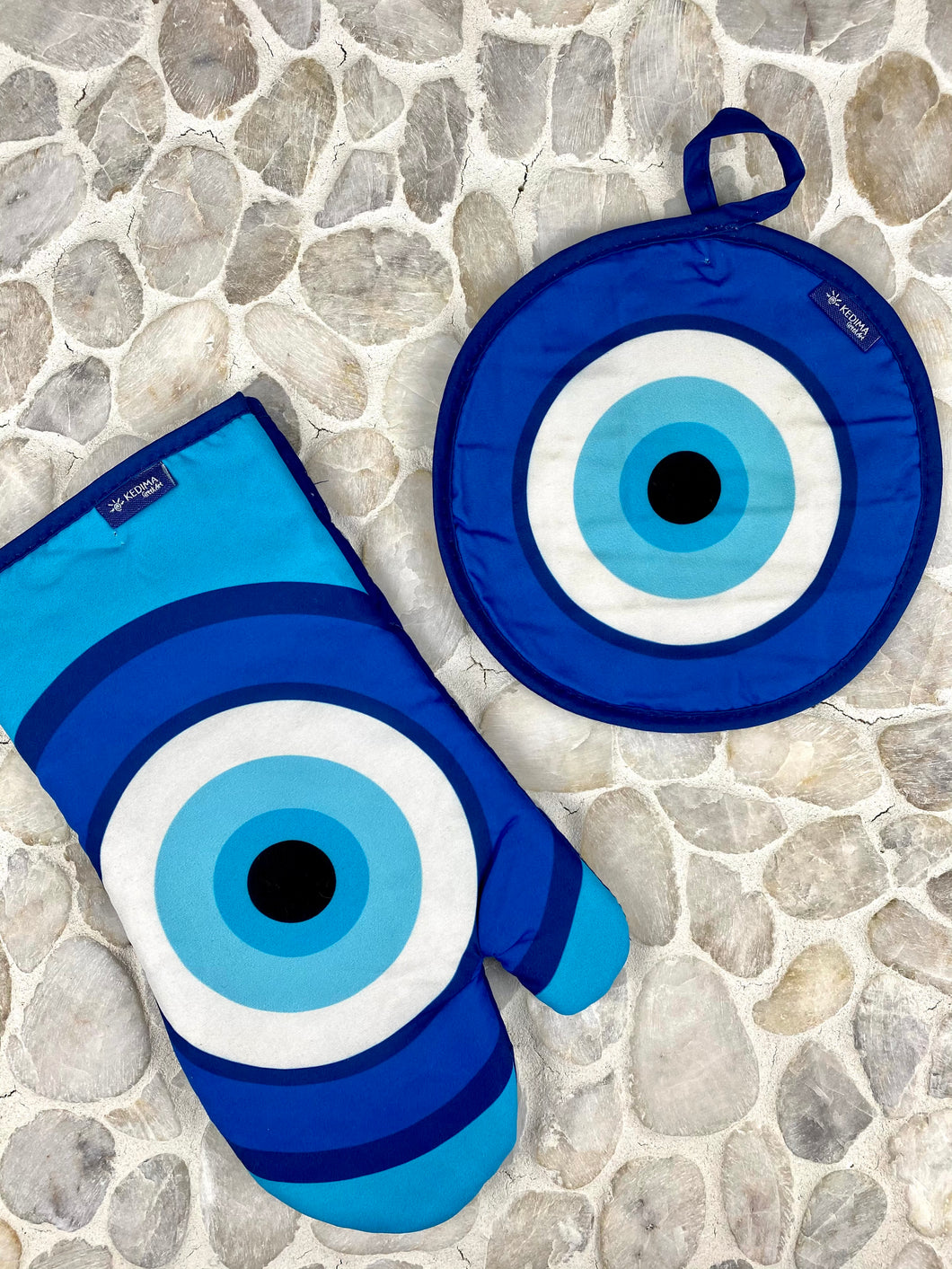 Blue Single Evil Eye Print Oven Mitt with Hot Pad EM3