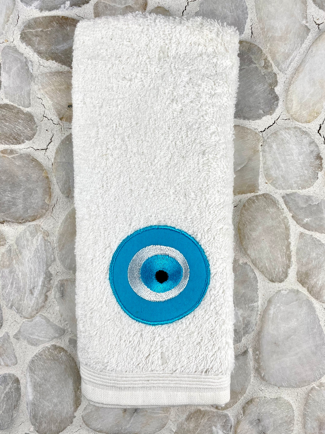 Cotton Hand Towel with Turquoise Embroidered Evil Eye HT1