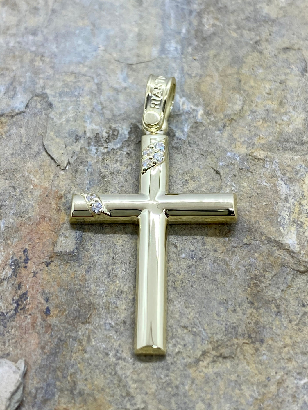 Triantos 14k Yellow Gold Cross with Precious Stones 16