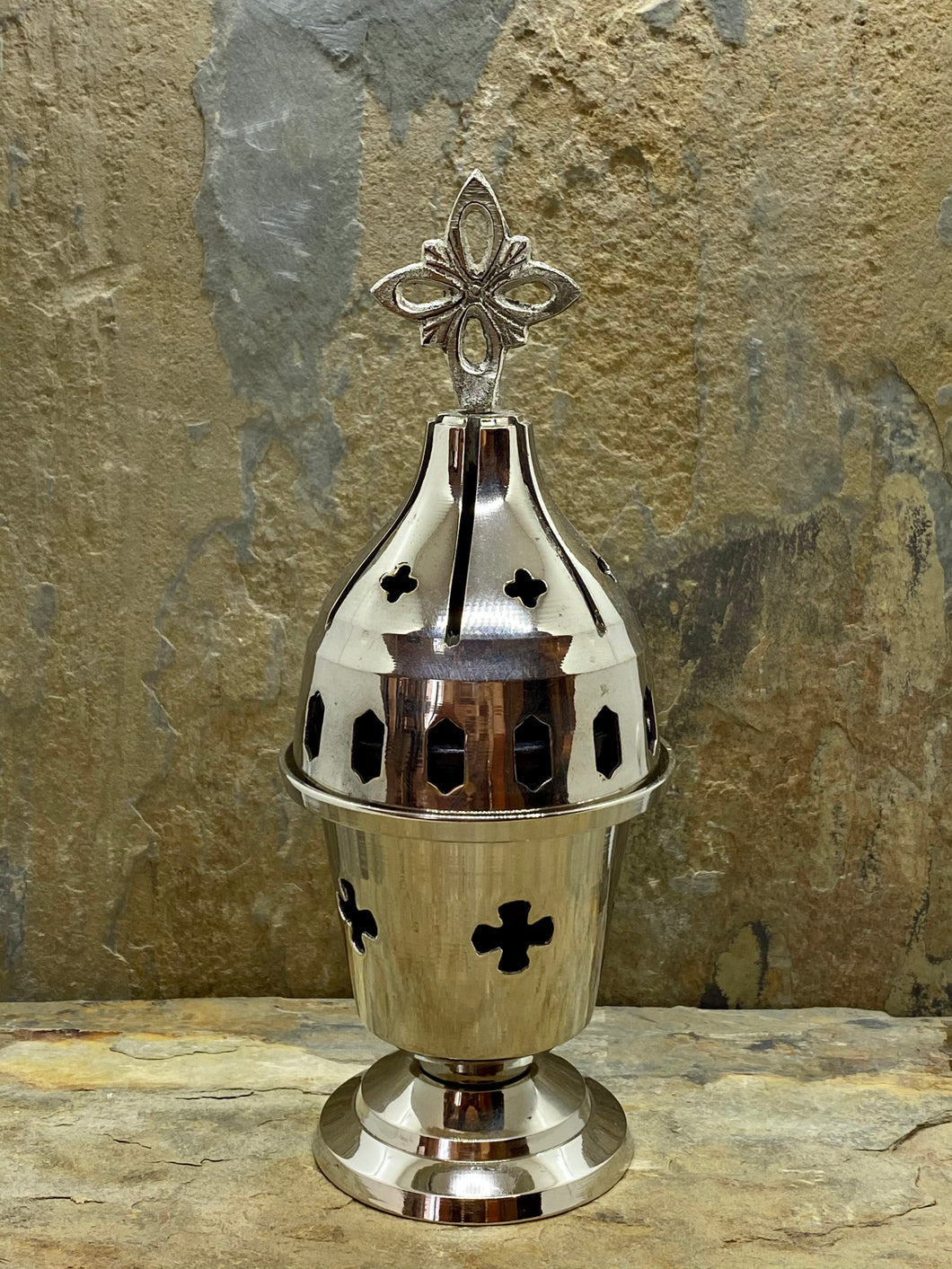 Polished Greek Orthodox Nickel Plated Brass Kantili Vigil Lamp 8589N