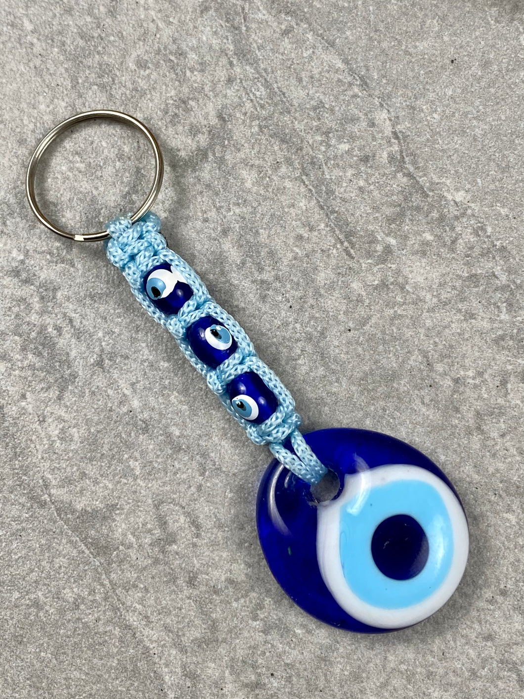 Glass Evil Eye Keychain with Braided Wooden Evil Eye Beads EK14